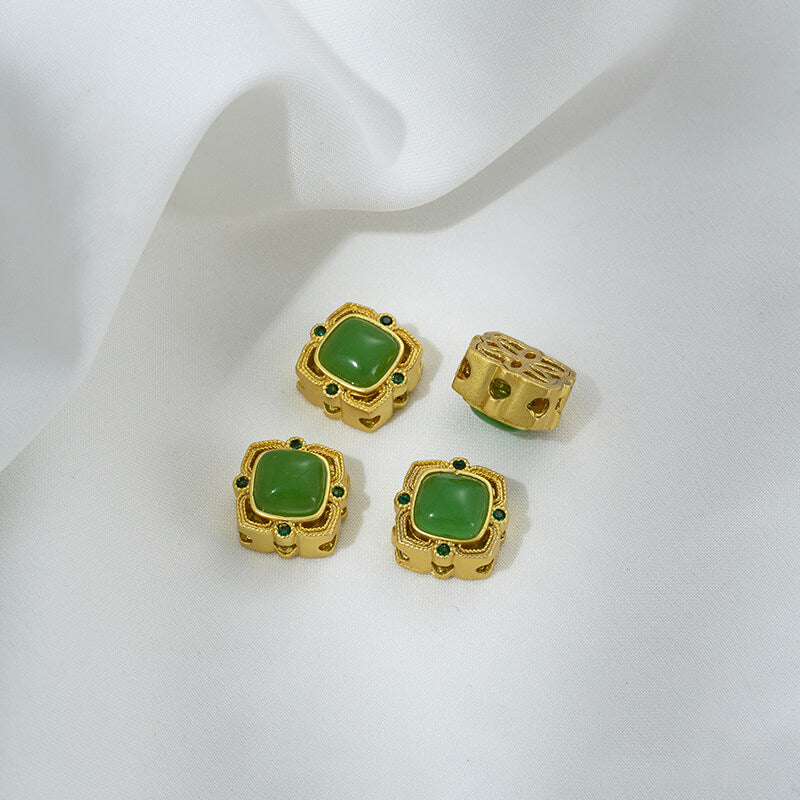 Inlaid with imitation pearls, cat's eye stones, imitation jasper colored gemstones