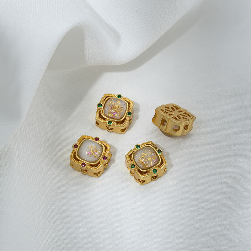 Inlaid with imitation pearls, cat's eye stones, imitation jasper colored gemstones