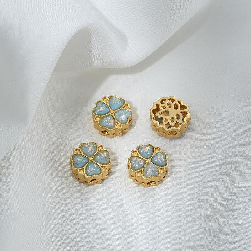 Inlaid with imitation pearls, cat's eye stones, imitation jasper colored gemstones