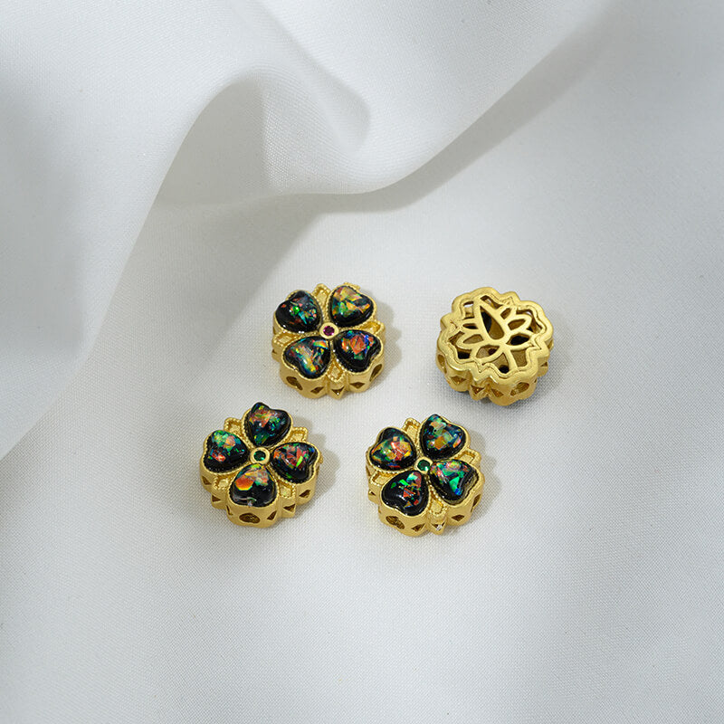 Inlaid with imitation pearls, cat's eye stones, imitation jasper colored gemstones