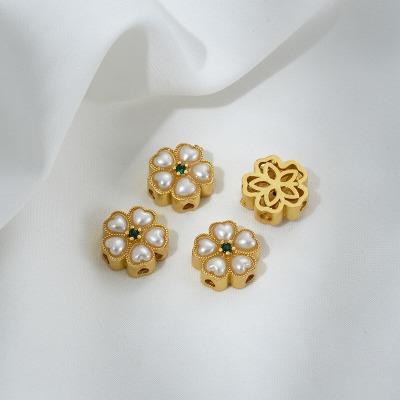 Inlaid with imitation pearls, cat's eye stones, imitation jasper colored gemstones