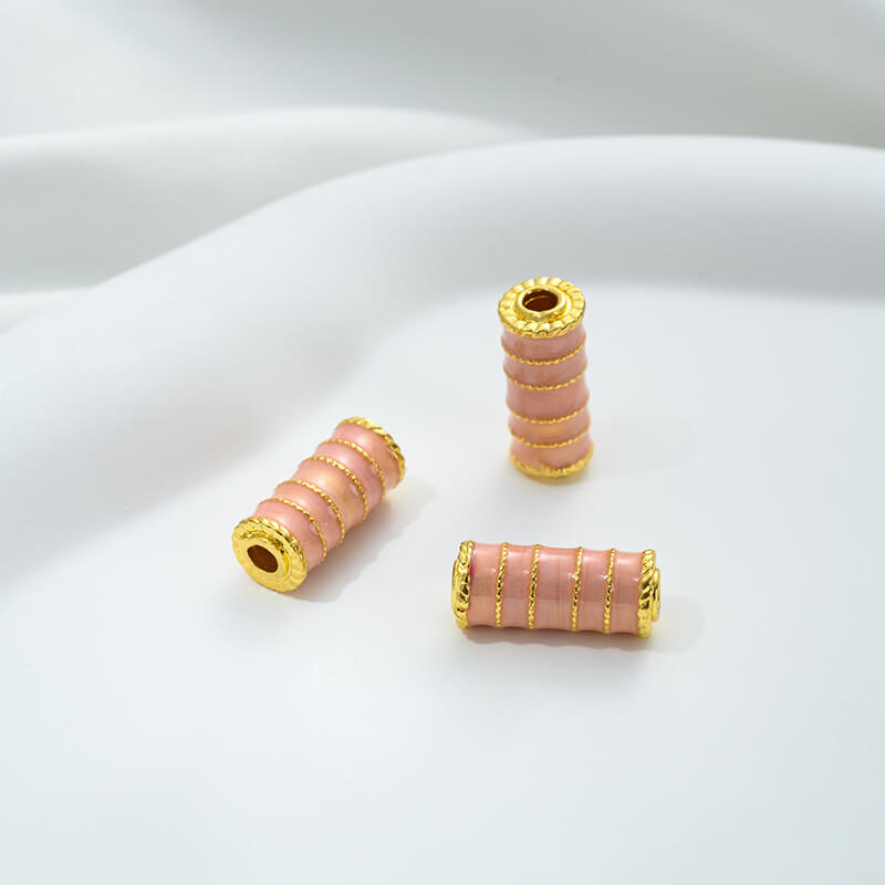 Pink oil-drop cloisonne pink cherry blossom spacer bead round ball straight tube