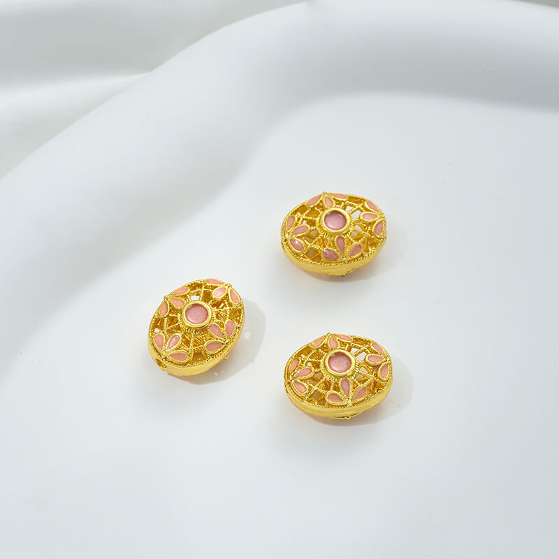 Pink oil-drop cloisonne pink cherry blossom spacer bead round ball straight tube