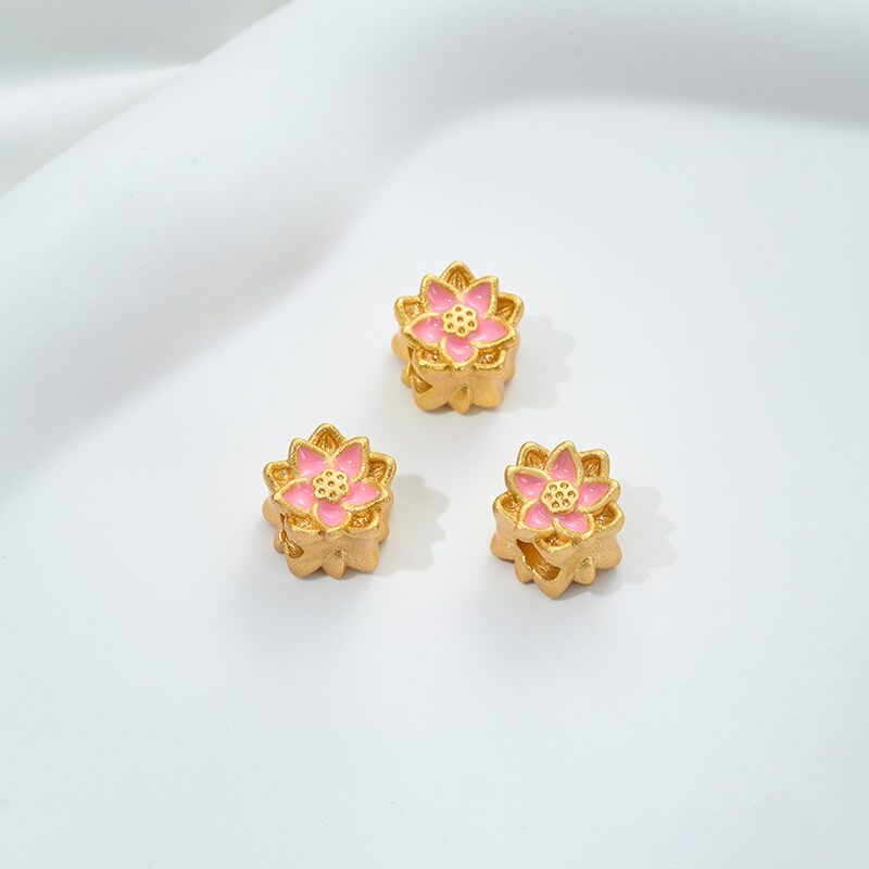 Pink oil-drop cloisonne pink cherry blossom spacer bead round ball straight tube