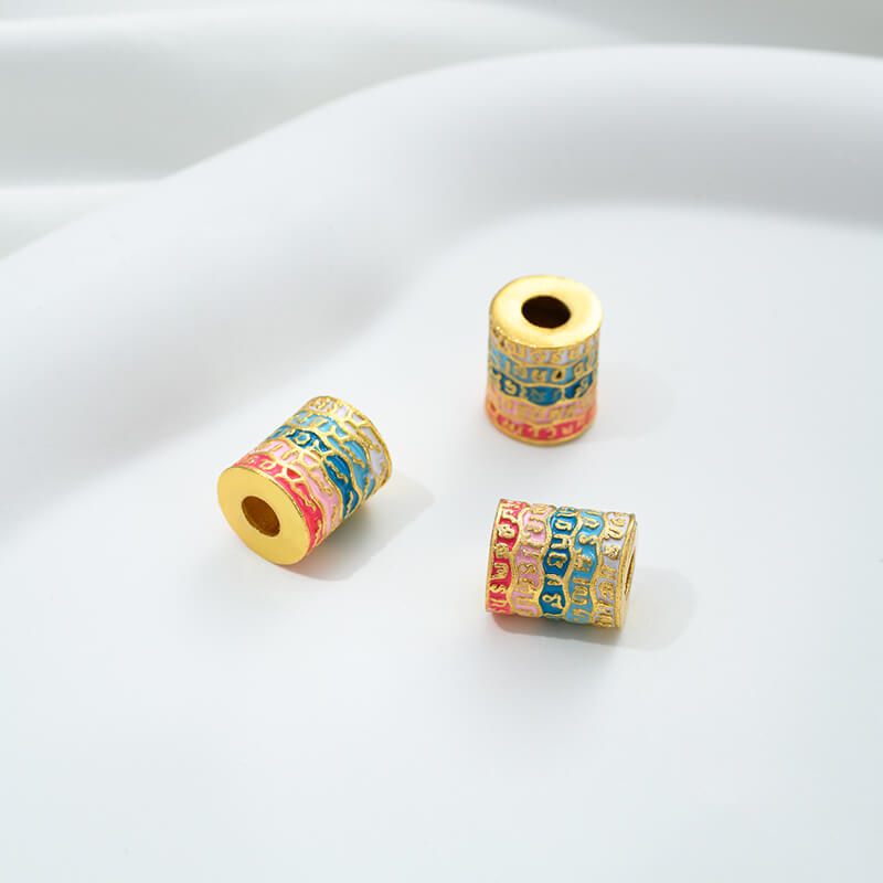 Pink oil-drop cloisonne pink cherry blossom spacer bead round ball straight tube