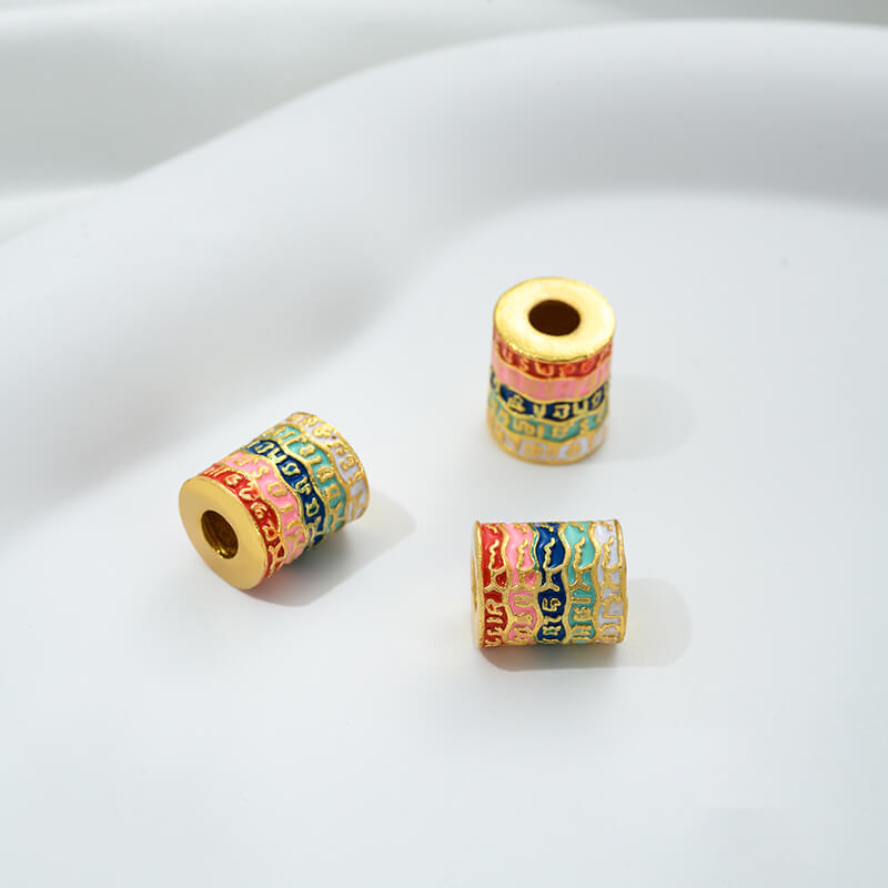 Pink oil-drop cloisonne pink cherry blossom spacer bead round ball straight tube
