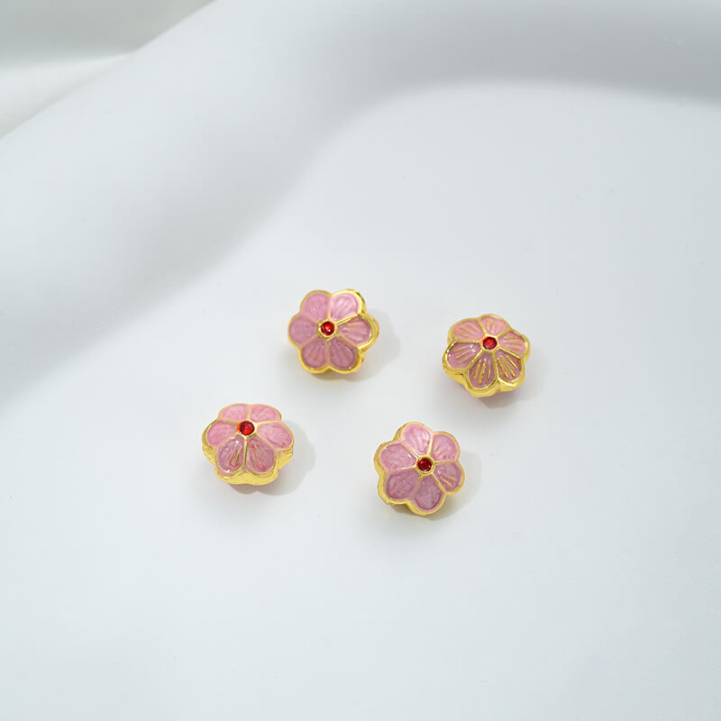 Pink oil-drop cloisonne pink cherry blossom spacer bead round ball straight tube