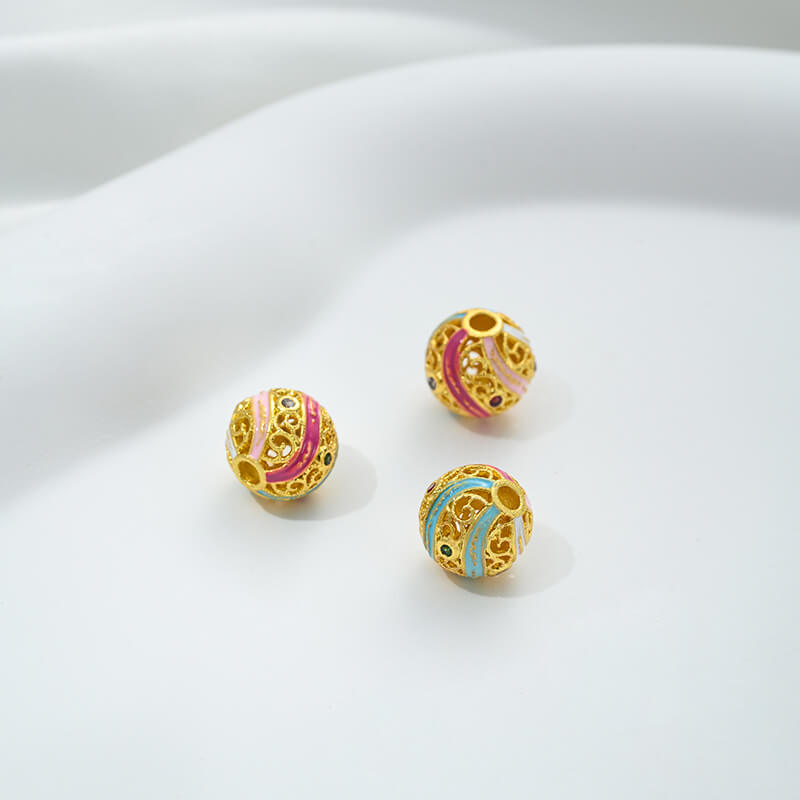 Pink oil-drop cloisonne pink cherry blossom spacer bead round ball straight tube