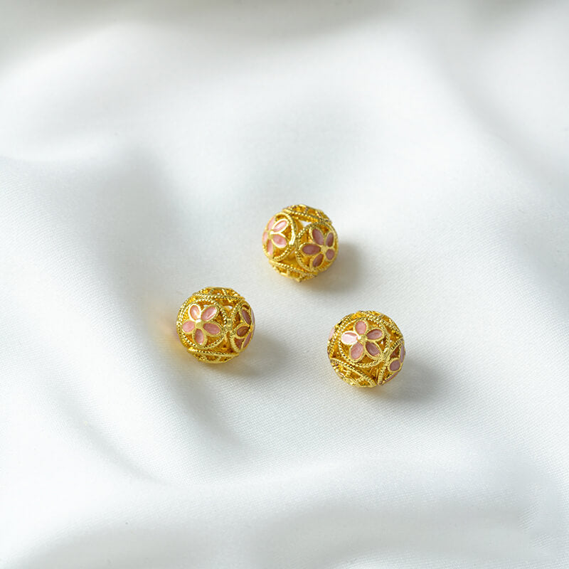 Pink oil-drop cloisonne pink cherry blossom spacer bead round ball straight tube