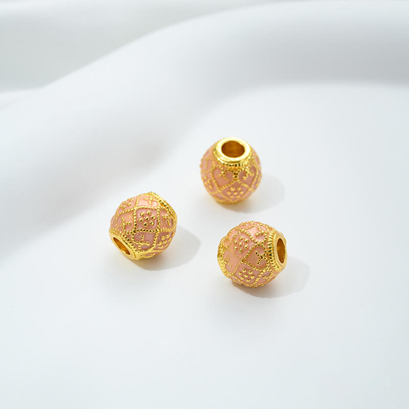 Pink oil-drop cloisonne pink cherry blossom spacer bead round ball straight tube