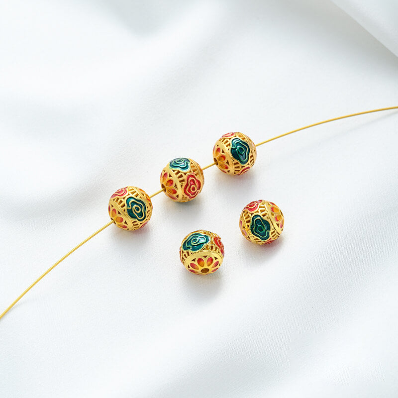 18K gold enamel ball blue round bead spacer