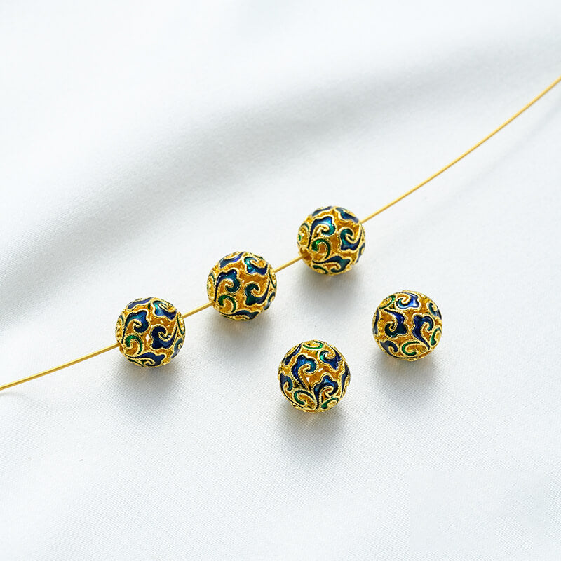18K gold enamel ball blue round bead spacer