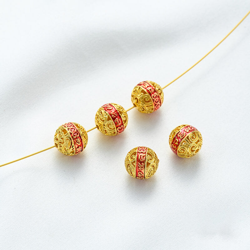 18K gold enamel ball blue round bead spacer
