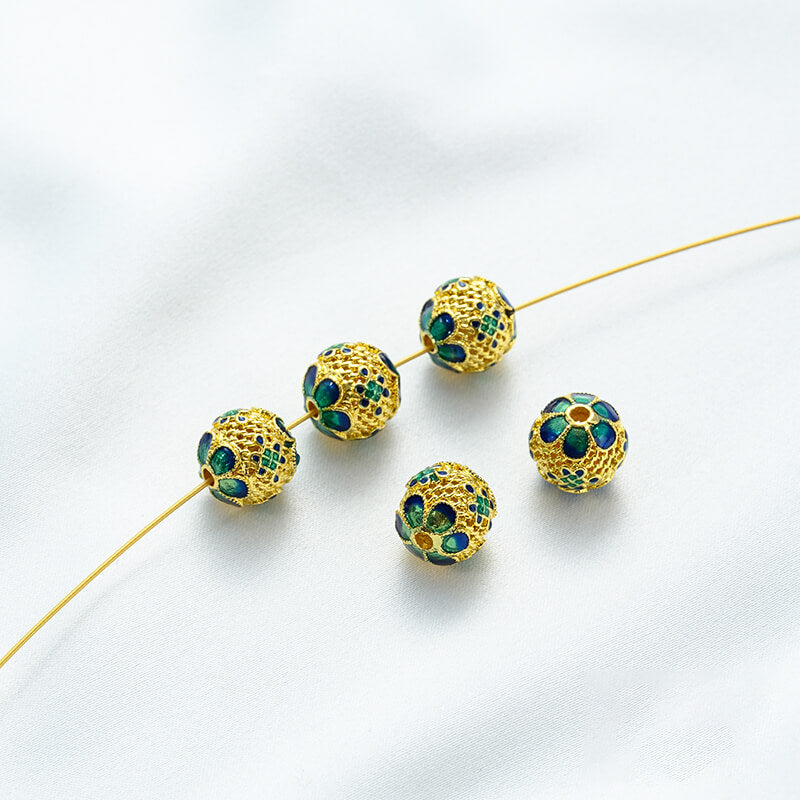 18K gold enamel ball blue round bead spacer