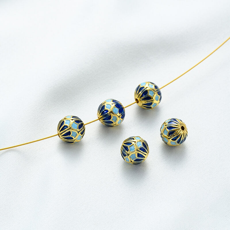 18K gold enamel ball blue round bead spacer