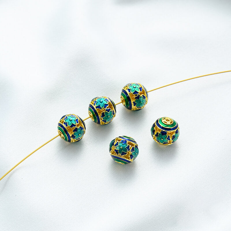 18K gold enamel ball blue round bead spacer