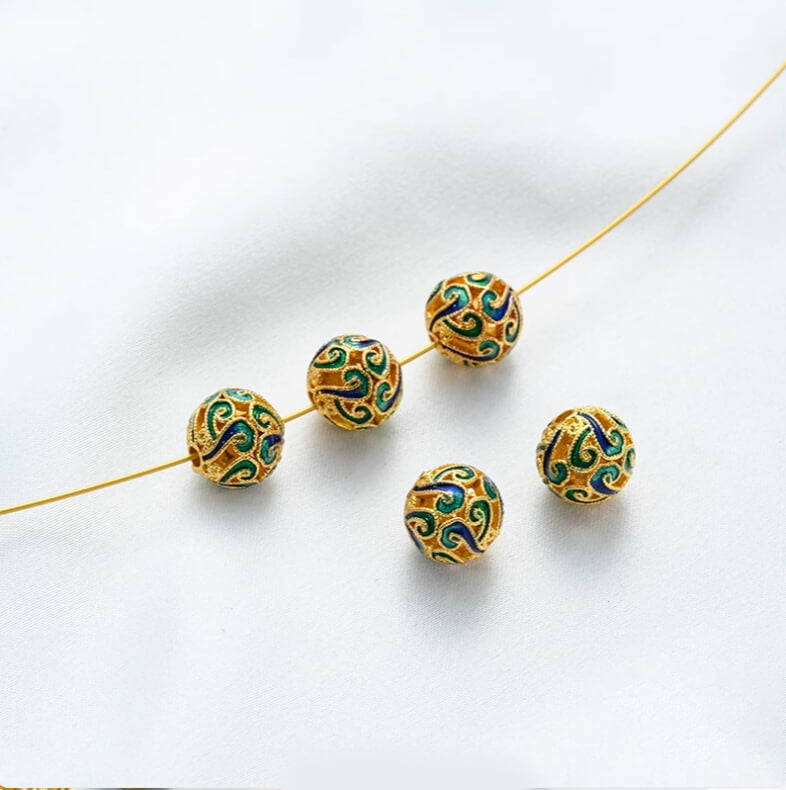 18K gold enamel ball blue round bead spacer