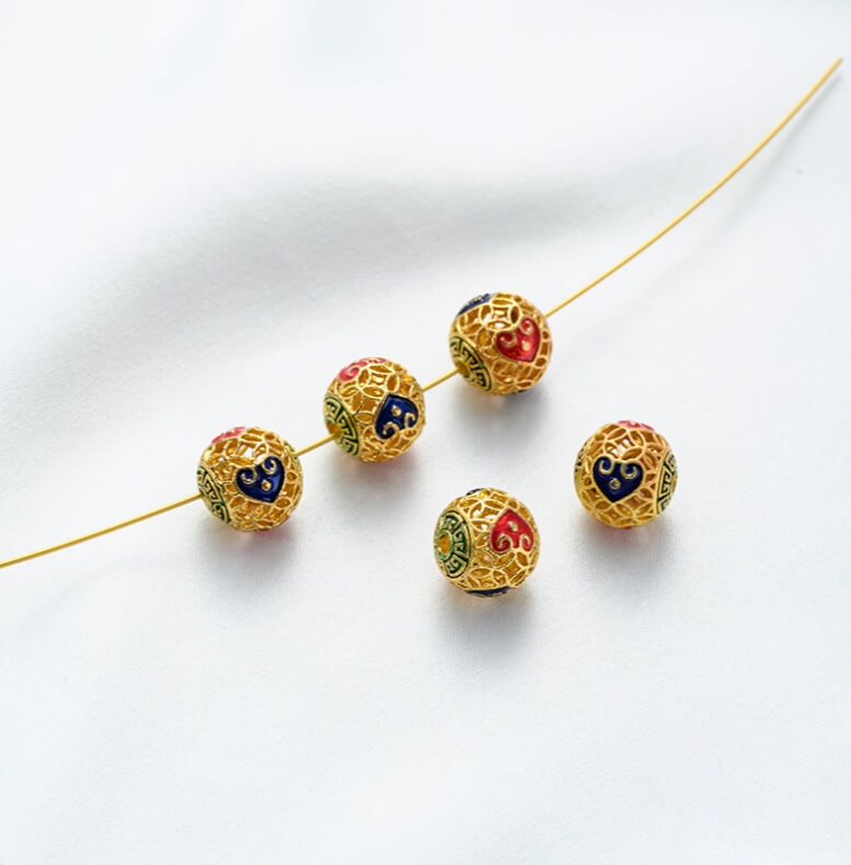18K gold enamel ball blue round bead spacer