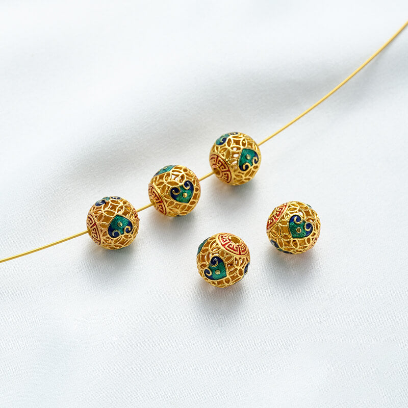 18K gold enamel ball blue round bead spacer