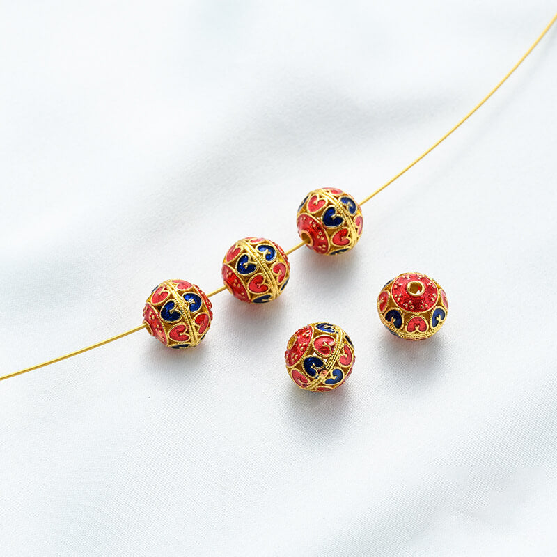 18K gold enamel ball blue round bead spacer