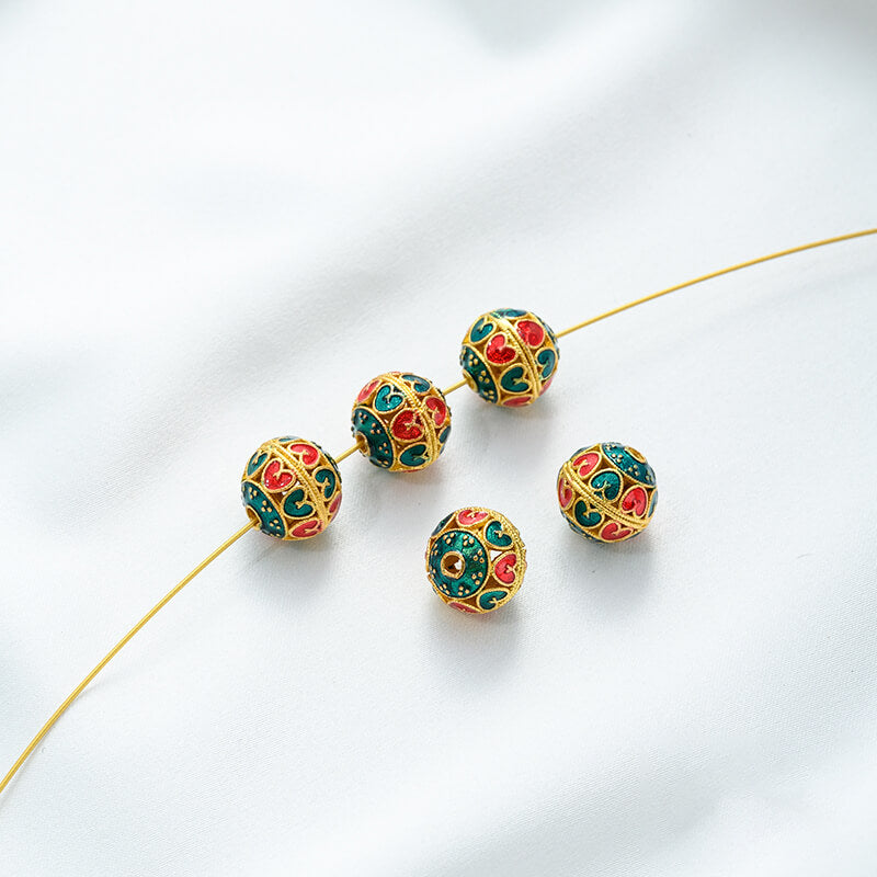 18K gold enamel ball blue round bead spacer