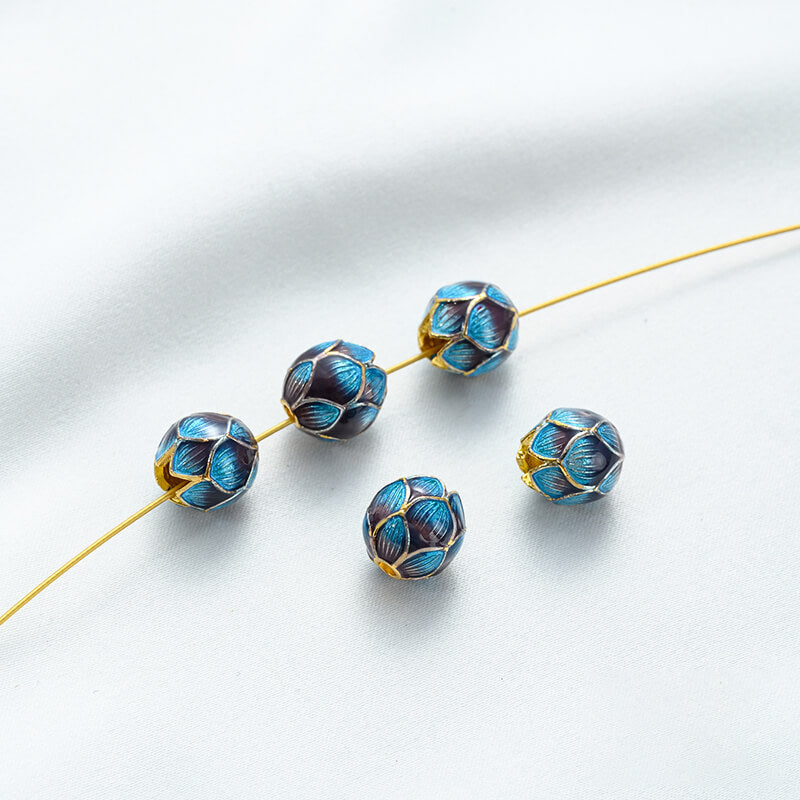 18K gold enamel ball blue round bead spacer