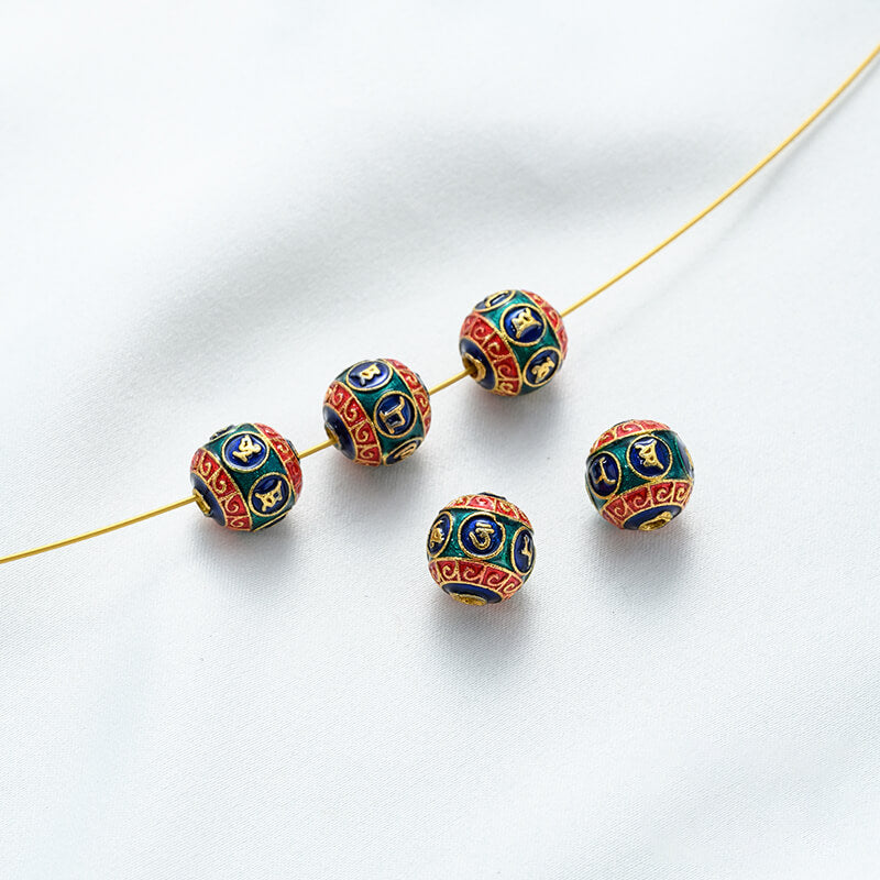 18K gold enamel ball blue round bead spacer