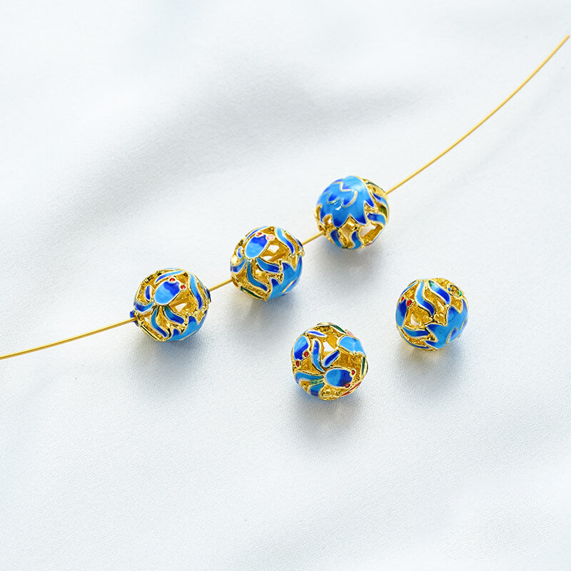 18K gold enamel ball blue round bead spacer