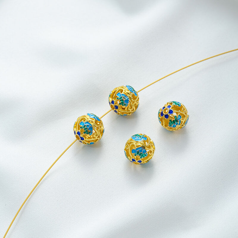 18K gold enamel ball blue round bead spacer
