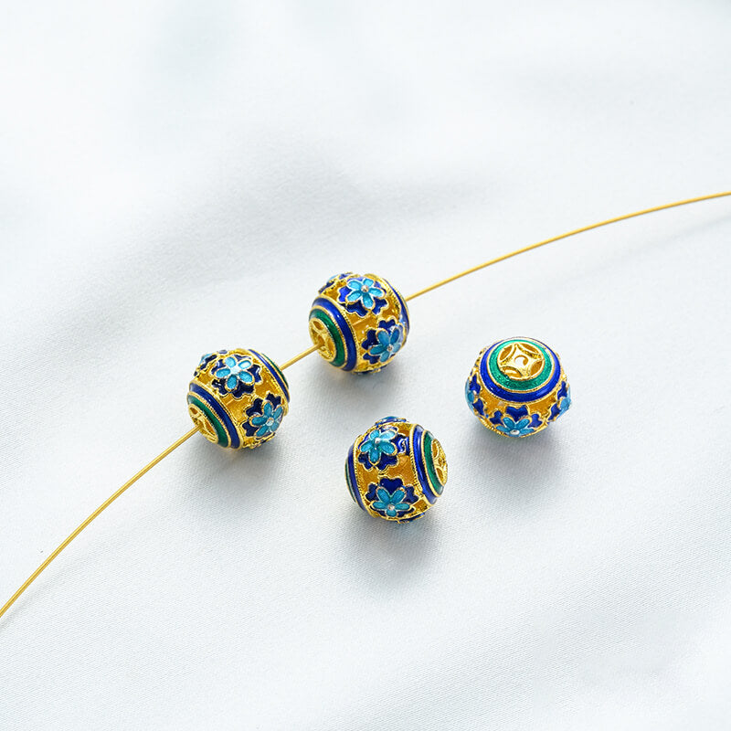 18K gold enamel ball blue round bead spacer
