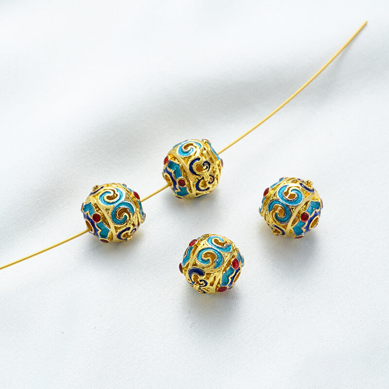 18K gold enamel ball blue round bead spacer
