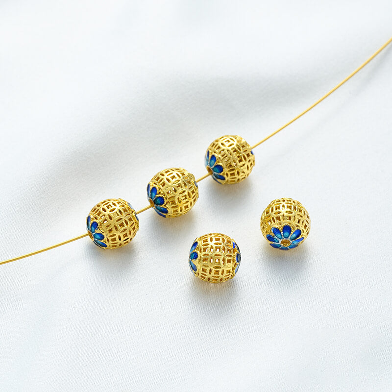18K gold enamel ball blue round bead spacer