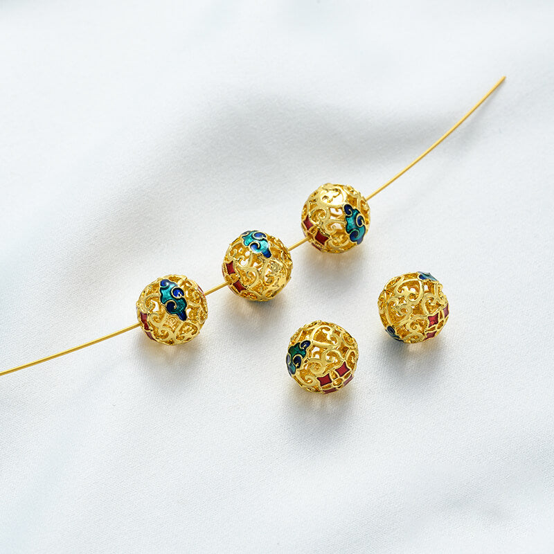 18K gold enamel ball blue round bead spacer