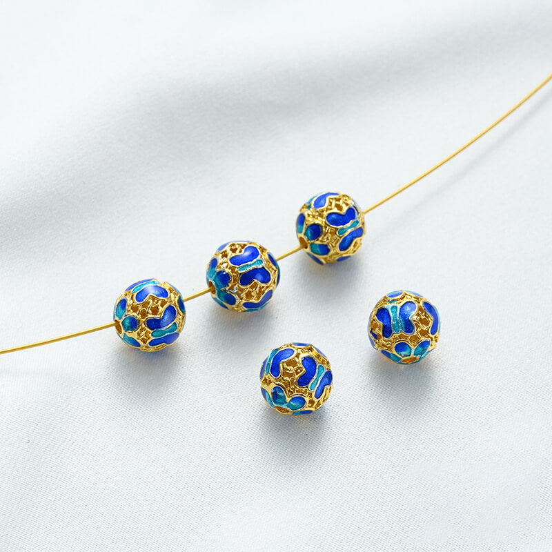 18K gold enamel ball blue round bead spacer