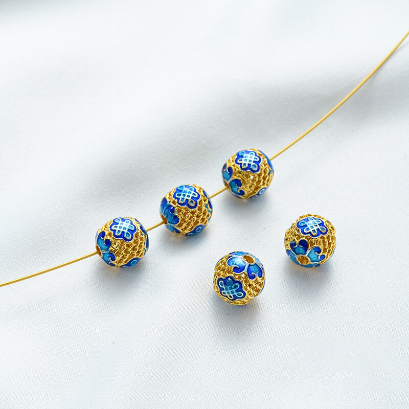18K gold enamel ball blue round bead spacer