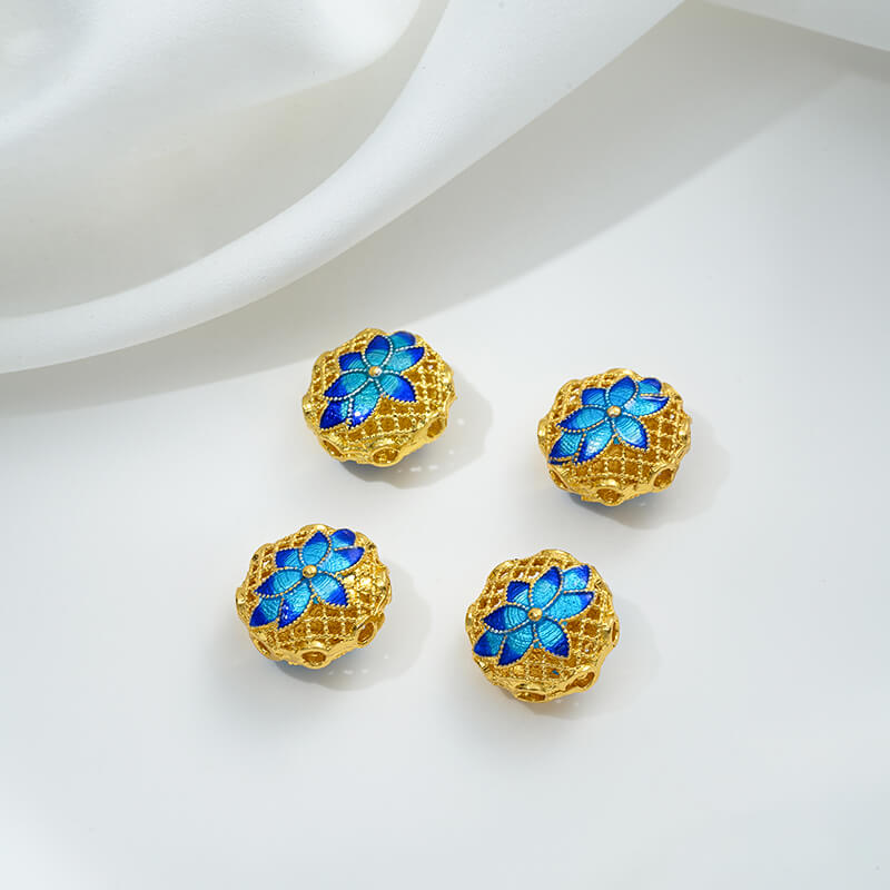 Copper gilded enamel butterfly auspicious cloud lotus Chinese knot back cloud blessing word cloisonne spacer beads