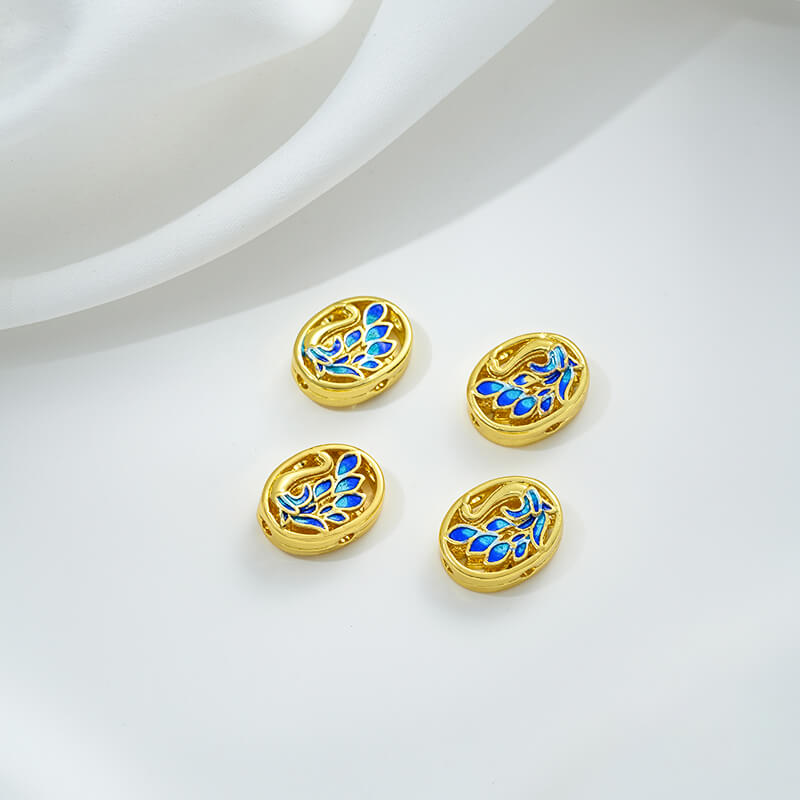 Copper gilded enamel butterfly auspicious cloud lotus Chinese knot back cloud blessing word cloisonne spacer beads