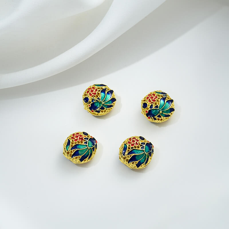 Copper gilded enamel butterfly auspicious cloud lotus Chinese knot back cloud blessing word cloisonne spacer beads