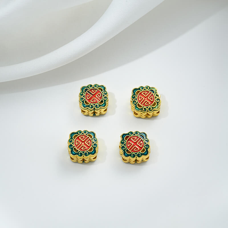 Copper gilded enamel butterfly auspicious cloud lotus Chinese knot back cloud blessing word cloisonne spacer beads