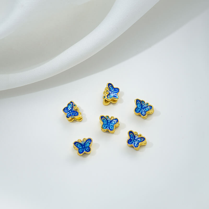 Copper gilded enamel butterfly auspicious cloud lotus Chinese knot back cloud blessing word cloisonne spacer beads