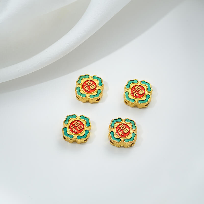 Copper gilded enamel butterfly auspicious cloud lotus Chinese knot back cloud blessing word cloisonne spacer beads