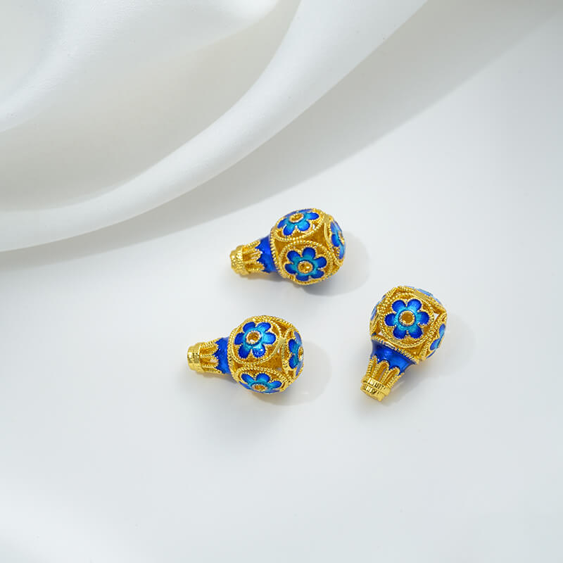 Copper gilded enamel butterfly auspicious cloud lotus Chinese knot back cloud blessing word cloisonne spacer beads