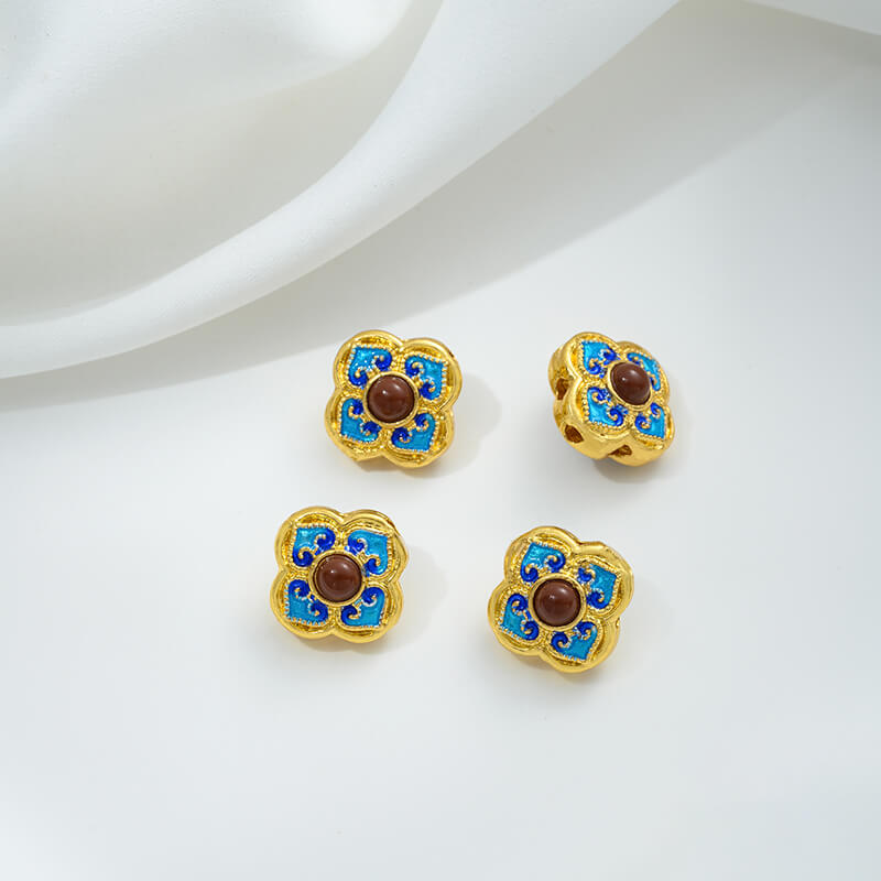 Copper gilded enamel butterfly auspicious cloud lotus Chinese knot back cloud blessing word cloisonne spacer beads