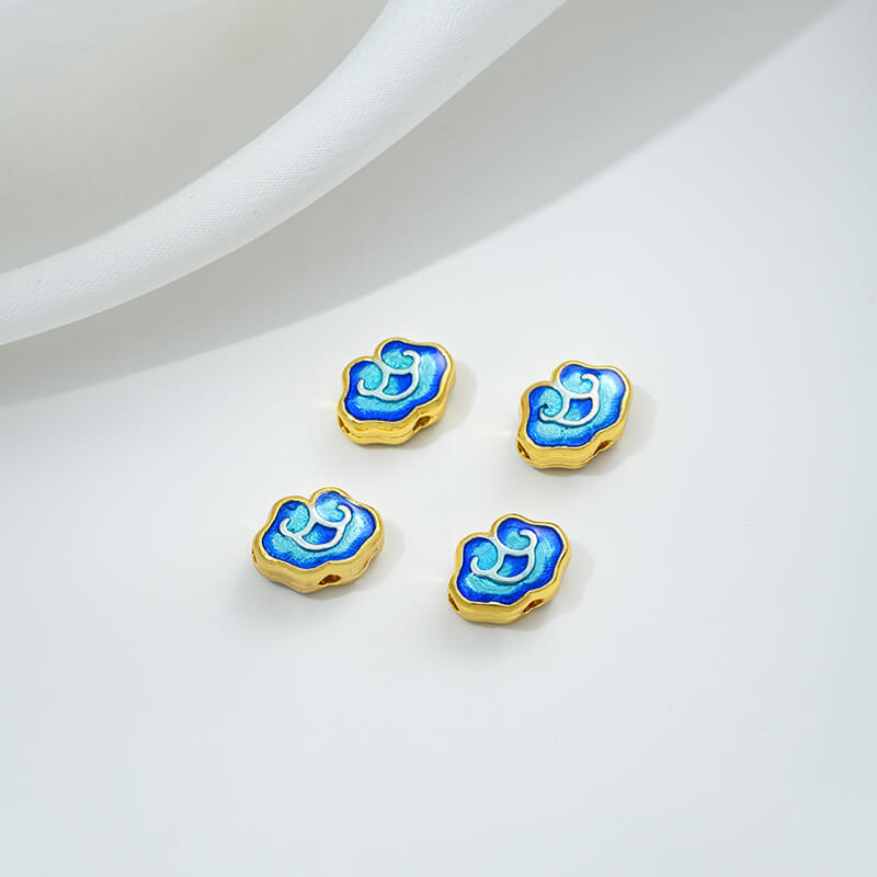 Copper gilded enamel butterfly auspicious cloud lotus Chinese knot back cloud blessing word cloisonne spacer beads