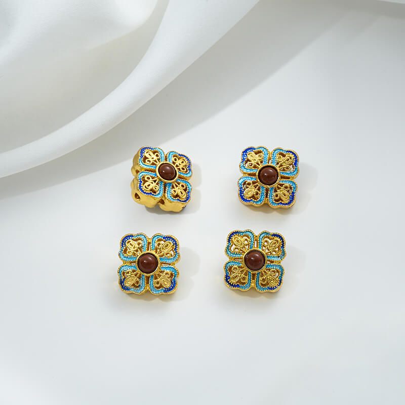 Copper gilded enamel butterfly auspicious cloud lotus Chinese knot back cloud blessing word cloisonne spacer beads