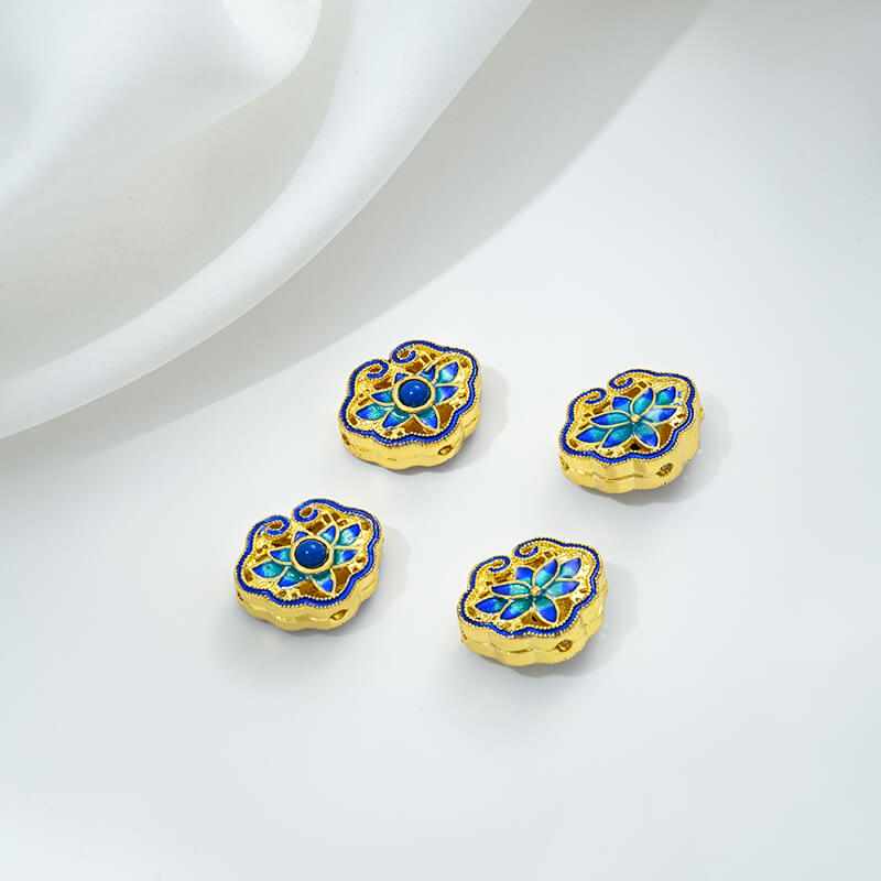 Copper gilded enamel butterfly auspicious cloud lotus Chinese knot back cloud blessing word cloisonne spacer beads