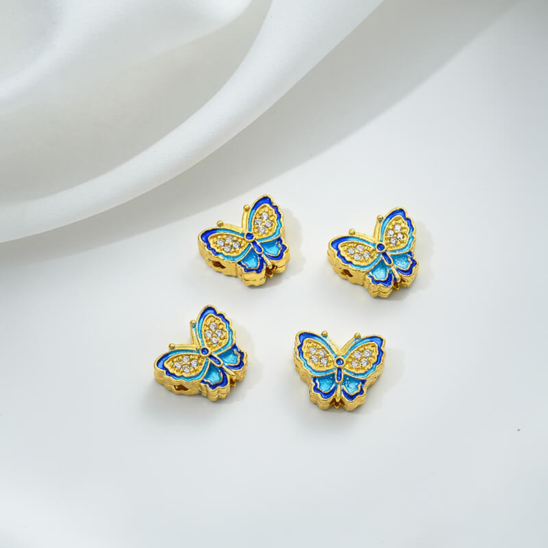 Copper gilded enamel butterfly auspicious cloud lotus Chinese knot back cloud blessing word cloisonne spacer beads