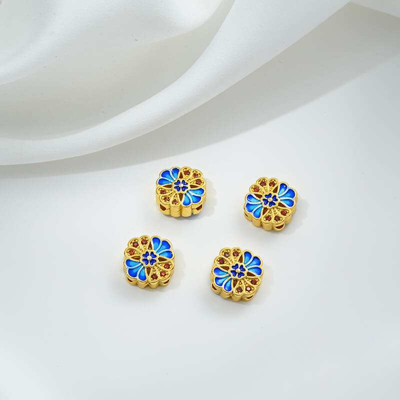 Copper gilded enamel butterfly auspicious cloud lotus Chinese knot back cloud blessing word cloisonne spacer beads
