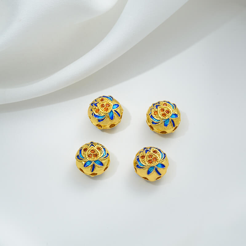 Copper gilded enamel butterfly auspicious cloud lotus Chinese knot back cloud blessing word cloisonne spacer beads