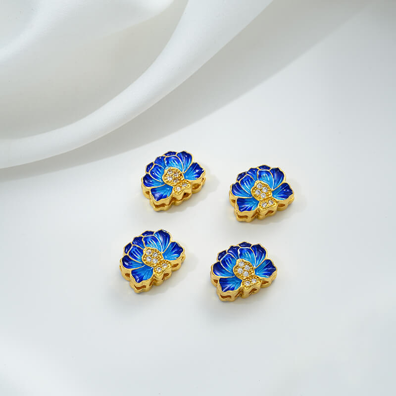 Copper gilded enamel butterfly auspicious cloud lotus Chinese knot back cloud blessing word cloisonne spacer beads